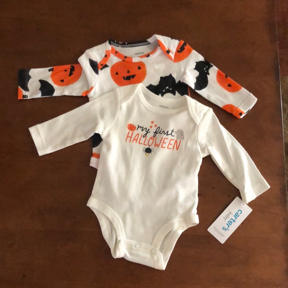 2 piece pumpkin bat Baby’s first Halloween one piece body suits
